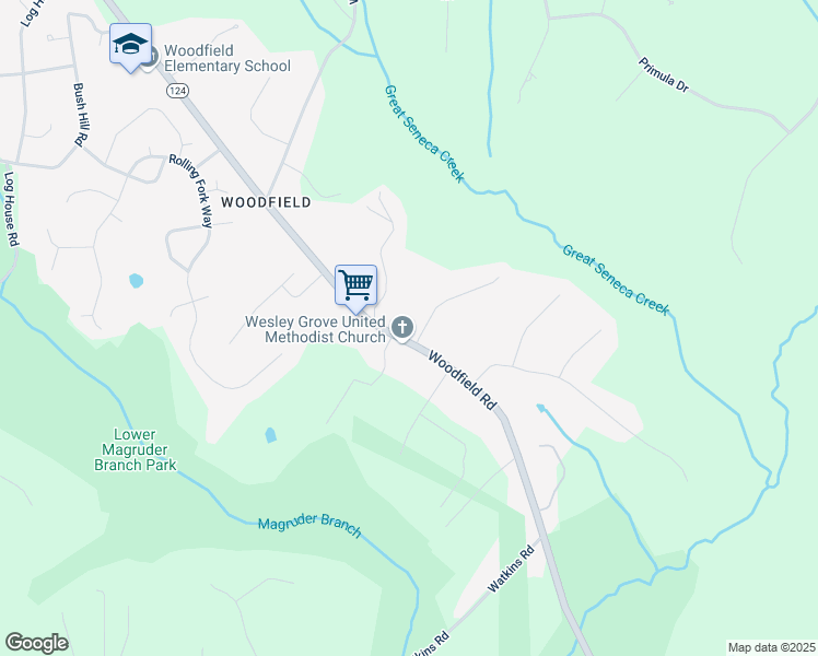 map of restaurants, bars, coffee shops, grocery stores, and more near 23633 Woodfield Road in Gaithersburg