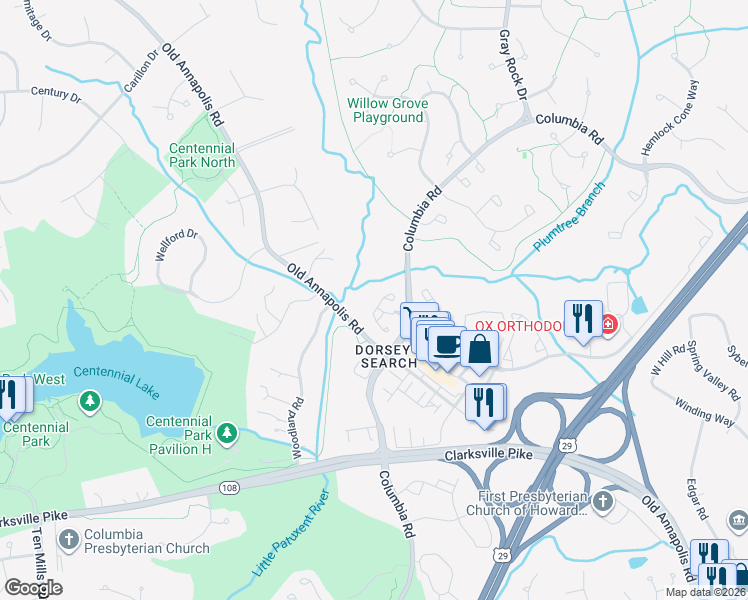 map of restaurants, bars, coffee shops, grocery stores, and more near 4772 Leyden Way in Ellicott City