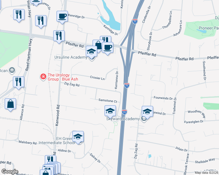 map of restaurants, bars, coffee shops, grocery stores, and more near 10111 Zig Zag Road in Cincinnati