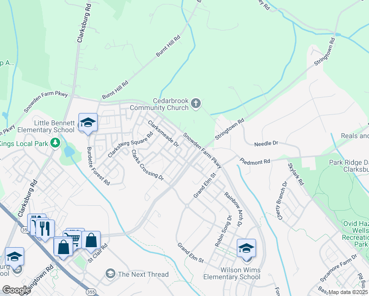 map of restaurants, bars, coffee shops, grocery stores, and more near 23611 Clarksmeade Drive in Clarksburg