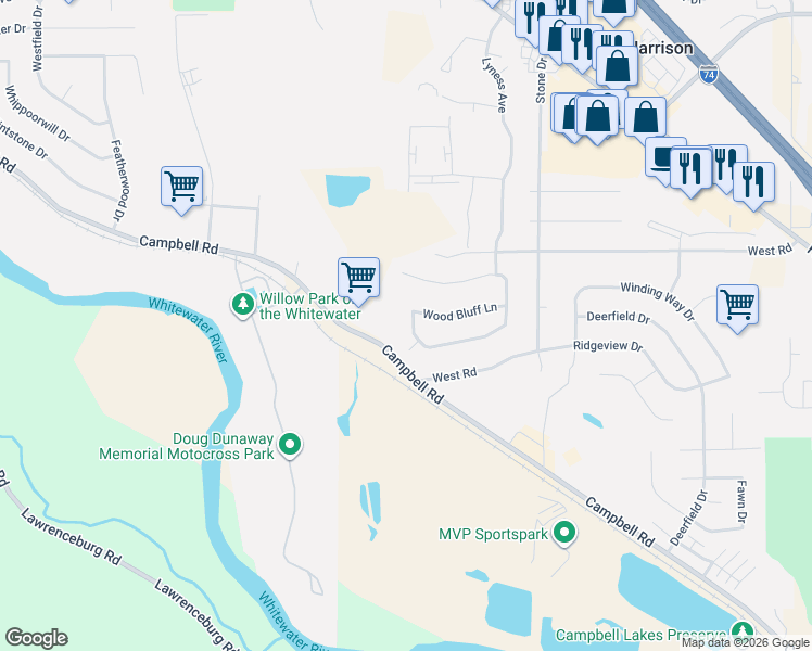 map of restaurants, bars, coffee shops, grocery stores, and more near 10759 Stone Ridge Way in Harrison