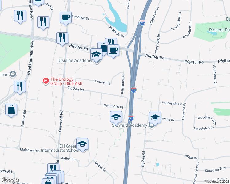 map of restaurants, bars, coffee shops, grocery stores, and more near 10111 Zig Zag Road in Cincinnati