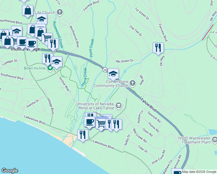 map of restaurants, bars, coffee shops, grocery stores, and more near 995 Tahoe Boulevard in Incline Village