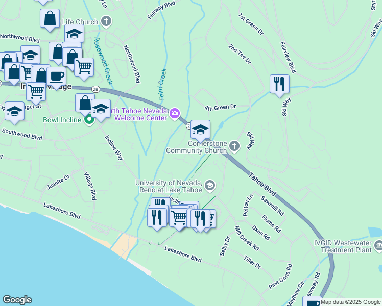 map of restaurants, bars, coffee shops, grocery stores, and more near 995 Tahoe Boulevard in Incline Village