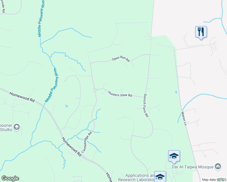 map of restaurants, bars, coffee shops, grocery stores, and more near 11040 Hunters View Road in Ellicott City