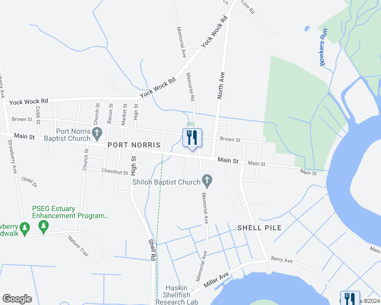 map of restaurants, bars, coffee shops, grocery stores, and more near 1760 Main Street in Commercial Township