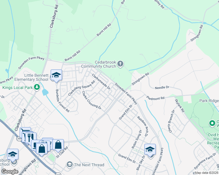 map of restaurants, bars, coffee shops, grocery stores, and more near 12733 Piedmont Trail Road in Clarksburg