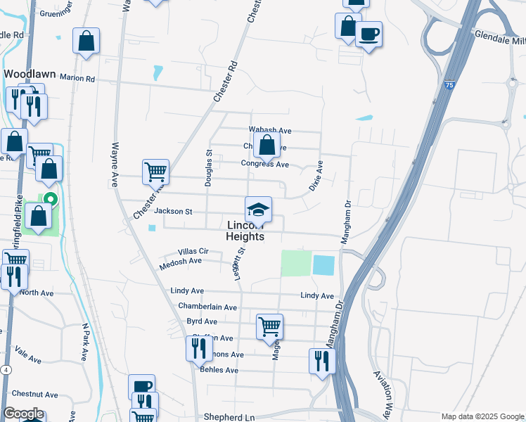 map of restaurants, bars, coffee shops, grocery stores, and more near 1109 Van Buren Street in Cincinnati