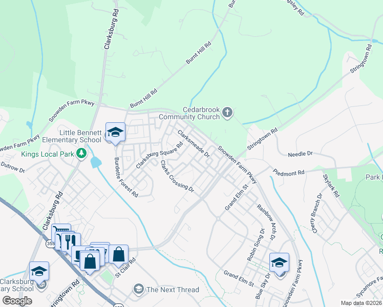 map of restaurants, bars, coffee shops, grocery stores, and more near 12819 Murphy Grove Terrace in Clarksburg