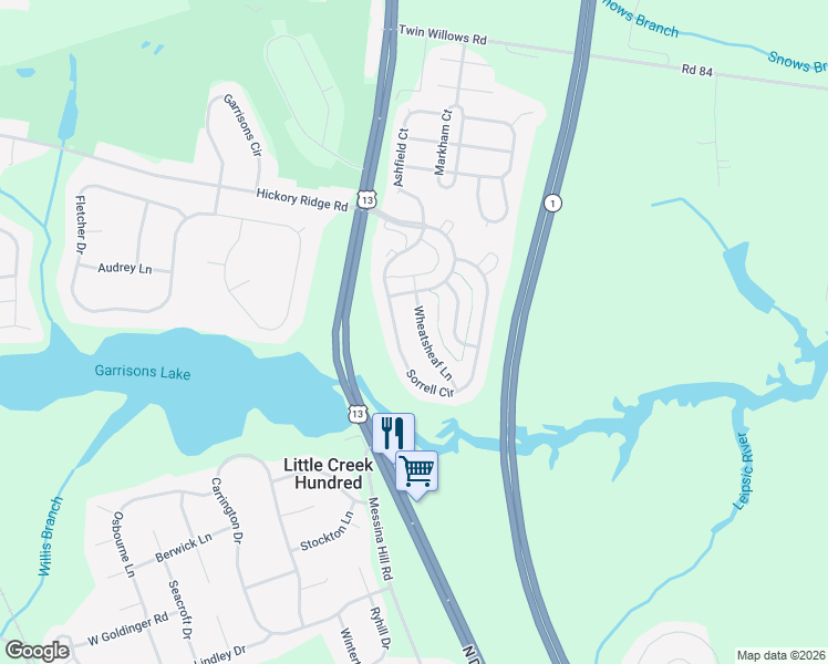 map of restaurants, bars, coffee shops, grocery stores, and more near 59 Wheatsheaf Lane in Smyrna