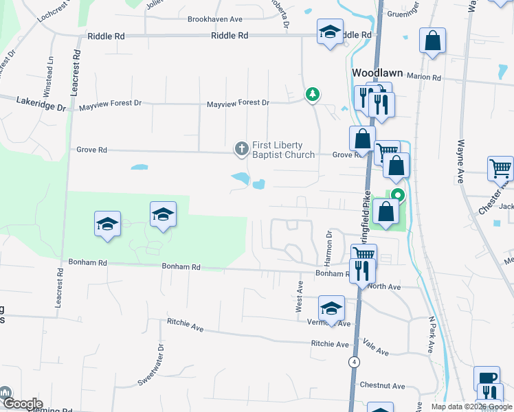 map of restaurants, bars, coffee shops, grocery stores, and more near 200 Novner Drive in Cincinnati