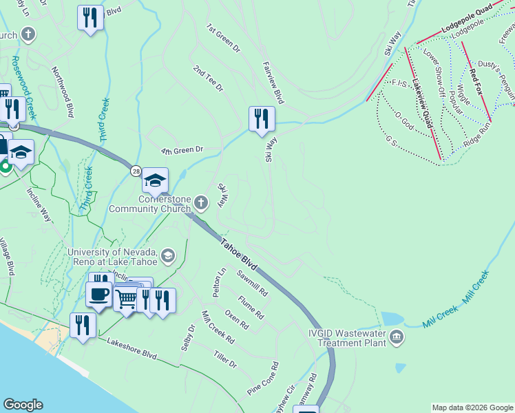 map of restaurants, bars, coffee shops, grocery stores, and more near 321 Ski Way in Incline Village