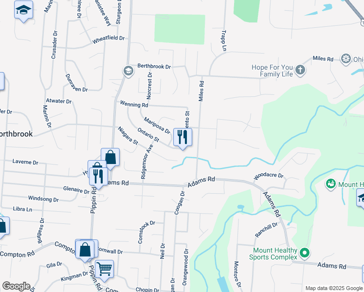 map of restaurants, bars, coffee shops, grocery stores, and more near 2452 Ontario Street in Cincinnati