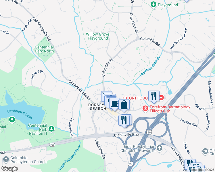 map of restaurants, bars, coffee shops, grocery stores, and more near 4708 Dorsey Hall Drive in Ellicott City
