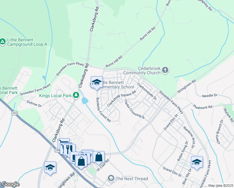map of restaurants, bars, coffee shops, grocery stores, and more near 23900 Catawba Hill Drive in Clarksburg