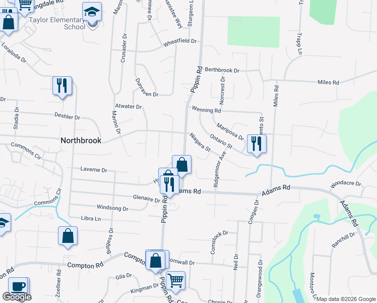 map of restaurants, bars, coffee shops, grocery stores, and more near 9652 Pippin Road in Cincinnati