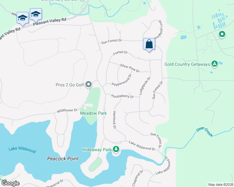 map of restaurants, bars, coffee shops, grocery stores, and more near 17844 Huckleberry Drive in Penn Valley