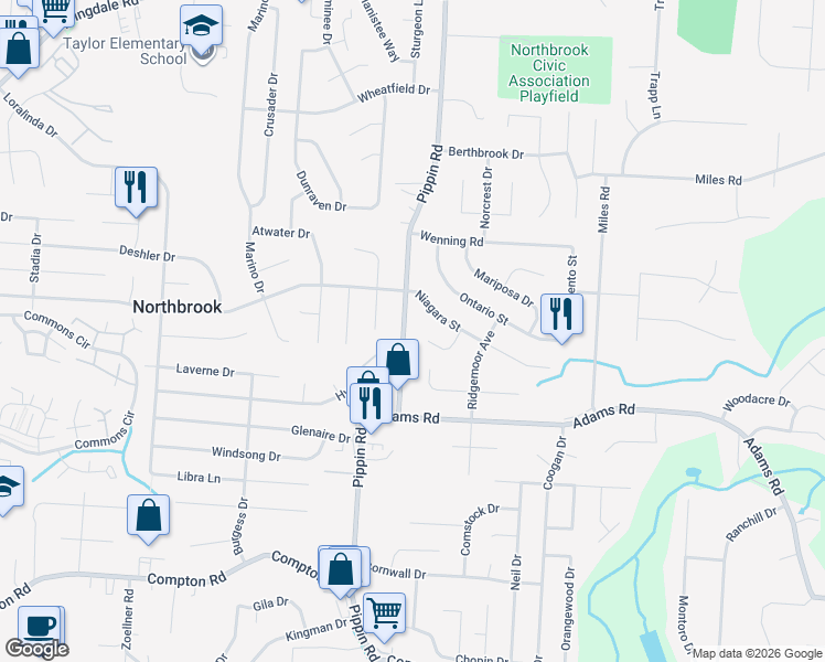 map of restaurants, bars, coffee shops, grocery stores, and more near 9652 Pippin Road in Cincinnati