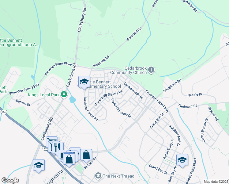 map of restaurants, bars, coffee shops, grocery stores, and more near 12901 Clarks Crossing Drive in Clarksburg