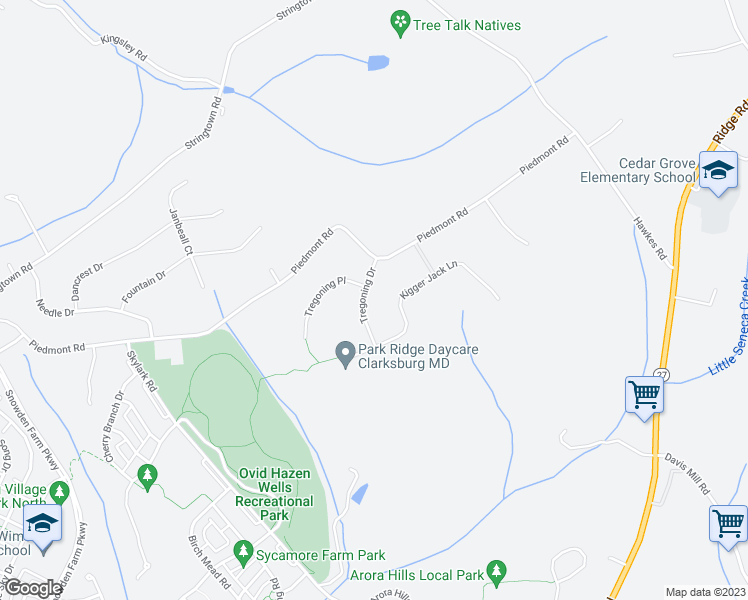 map of restaurants, bars, coffee shops, grocery stores, and more near 23609 Tregoning Drive in Clarksburg