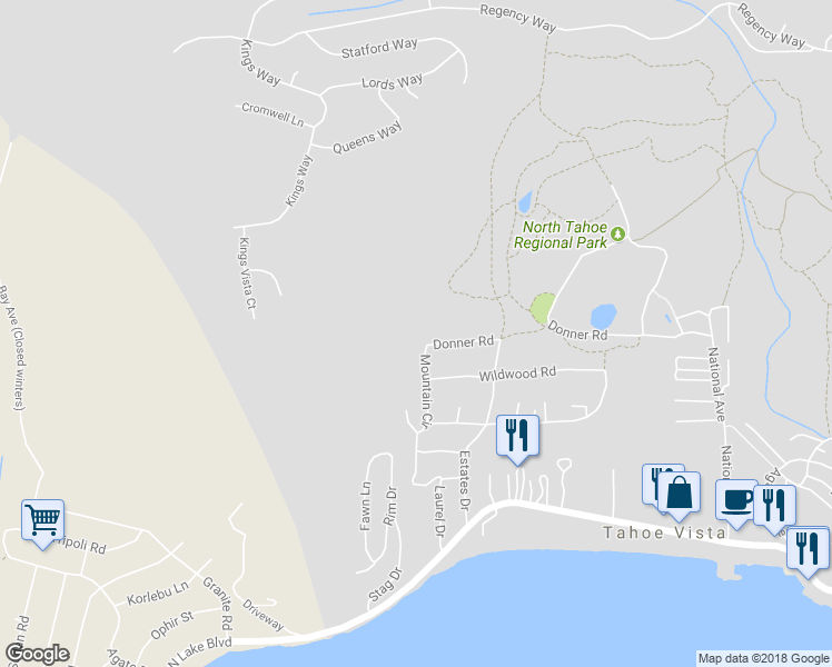 map of restaurants, bars, coffee shops, grocery stores, and more near 725 Mountain Circle in Tahoe Vista