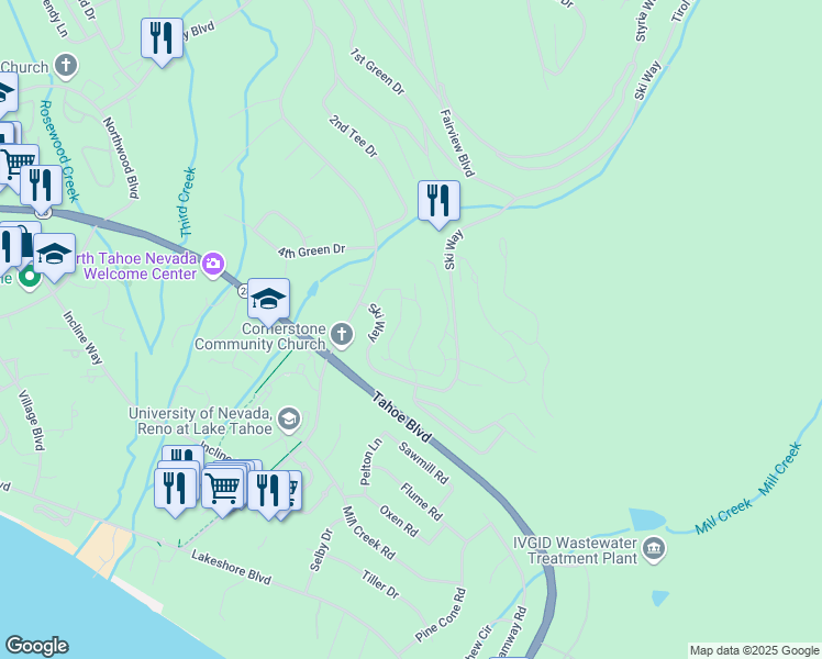 map of restaurants, bars, coffee shops, grocery stores, and more near 321 Ski Way in Incline Village