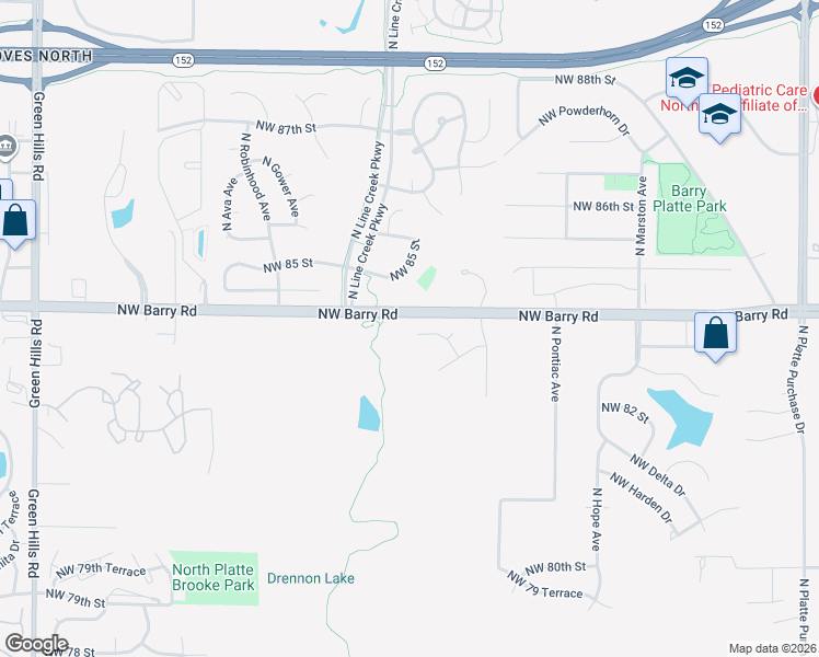map of restaurants, bars, coffee shops, grocery stores, and more near 8387 North Britt Court in Kansas City