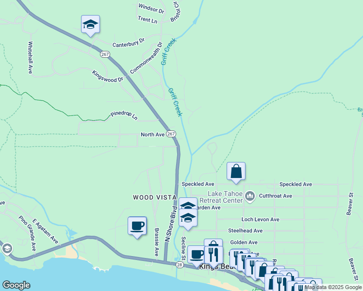 map of restaurants, bars, coffee shops, grocery stores, and more near 804 North Shore Boulevard in Kings Beach