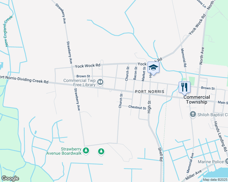 map of restaurants, bars, coffee shops, grocery stores, and more near 1653 Main Street in Commercial Township