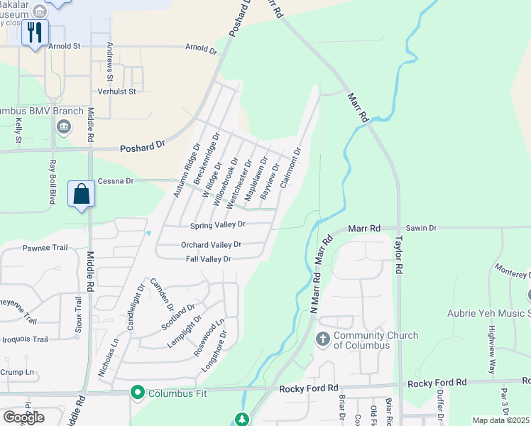 map of restaurants, bars, coffee shops, grocery stores, and more near 3359 Cessna Drive in Columbus