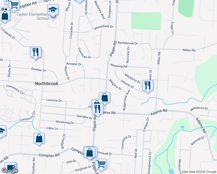 map of restaurants, bars, coffee shops, grocery stores, and more near 9652 Pippin Road in Cincinnati