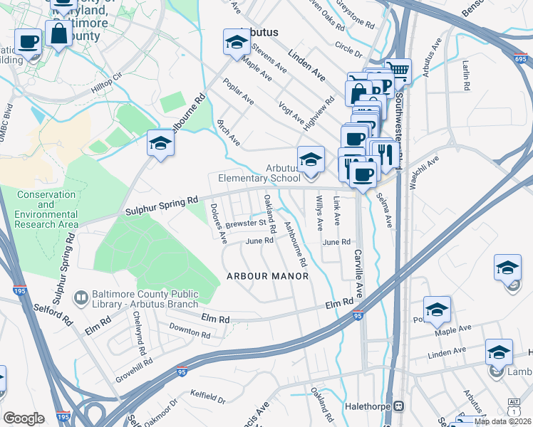 map of restaurants, bars, coffee shops, grocery stores, and more near 5506 Oakland Road in Halethorpe