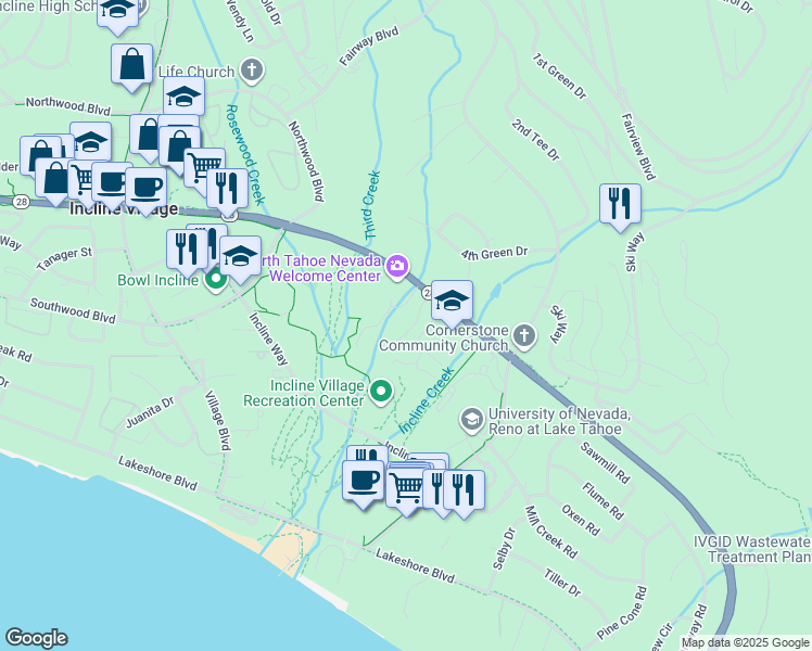 map of restaurants, bars, coffee shops, grocery stores, and more near 277 Deer Court in Incline Village