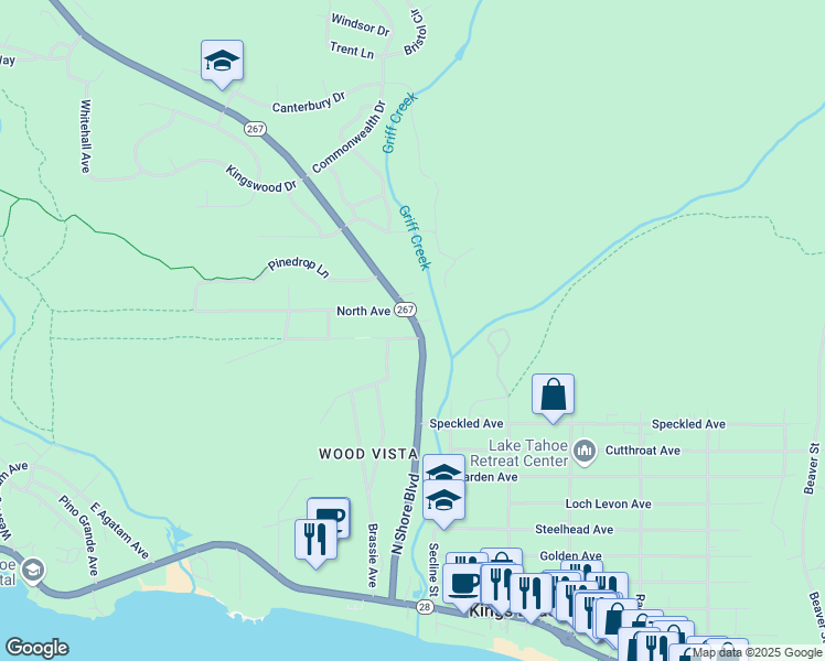 map of restaurants, bars, coffee shops, grocery stores, and more near 804 North Shore Boulevard in Kings Beach