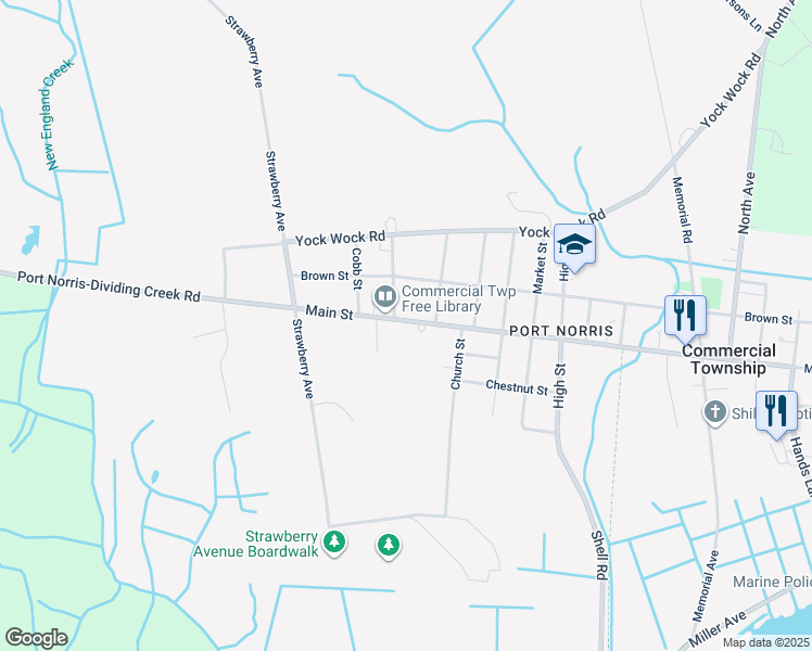 map of restaurants, bars, coffee shops, grocery stores, and more near 1639 Main Street in Commercial Township