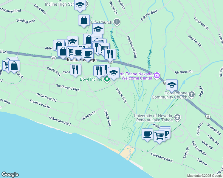 map of restaurants, bars, coffee shops, grocery stores, and more near 929 Southwood Boulevard in Incline Village