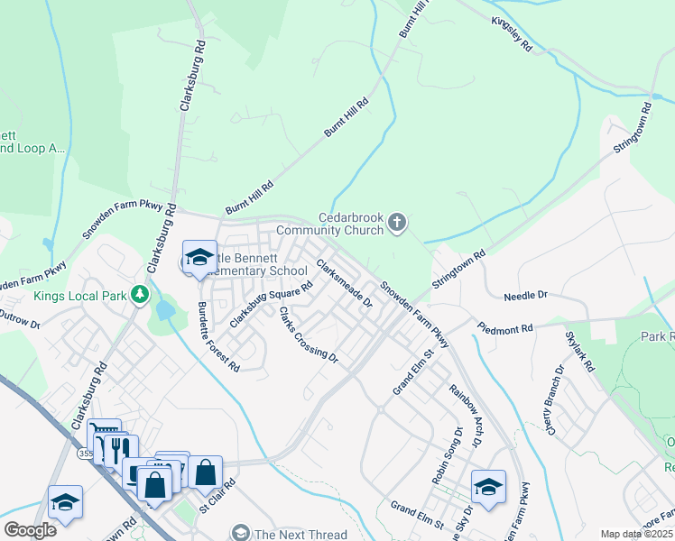 map of restaurants, bars, coffee shops, grocery stores, and more near 23723 Clarksmeade Drive in Clarksburg