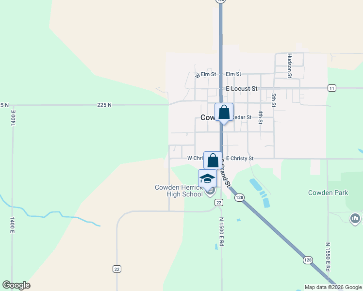 map of restaurants, bars, coffee shops, grocery stores, and more near West Walnut in Cowden