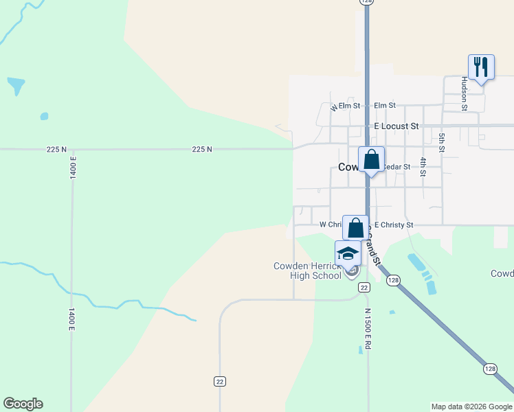 map of restaurants, bars, coffee shops, grocery stores, and more near West Walnut in Cowden
