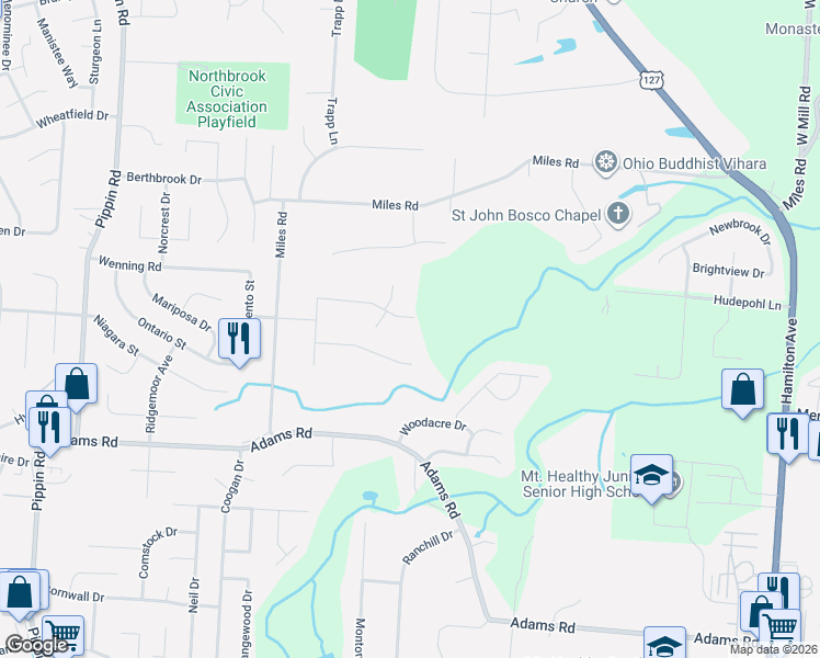 map of restaurants, bars, coffee shops, grocery stores, and more near 2280 Magdalena Drive in Cincinnati