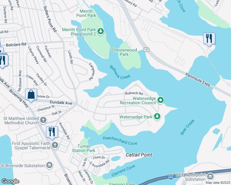 map of restaurants, bars, coffee shops, grocery stores, and more near 8144 Bullneck Road in Baltimore