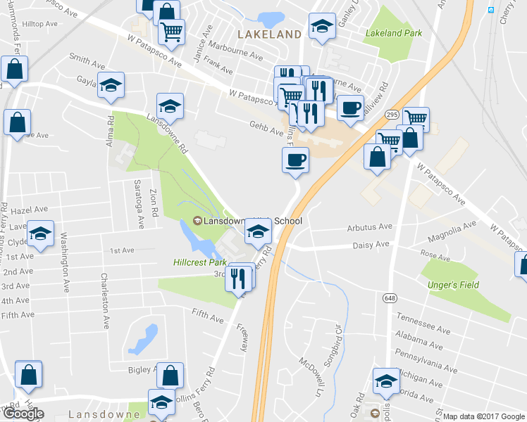map of restaurants, bars, coffee shops, grocery stores, and more near 3507 Clover Avenue in Halethorpe