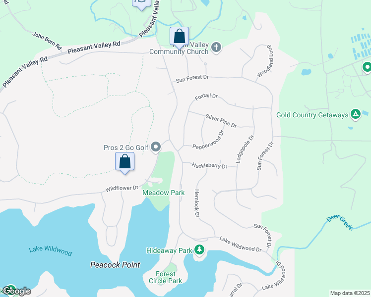 map of restaurants, bars, coffee shops, grocery stores, and more near 14149 Pepperwood Drive in Penn Valley