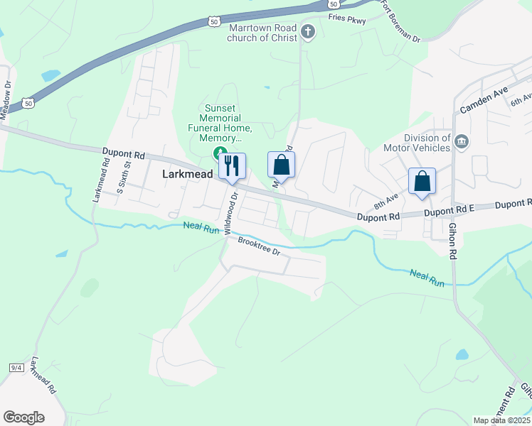 map of restaurants, bars, coffee shops, grocery stores, and more near Meadowbrook Acres in Wood County