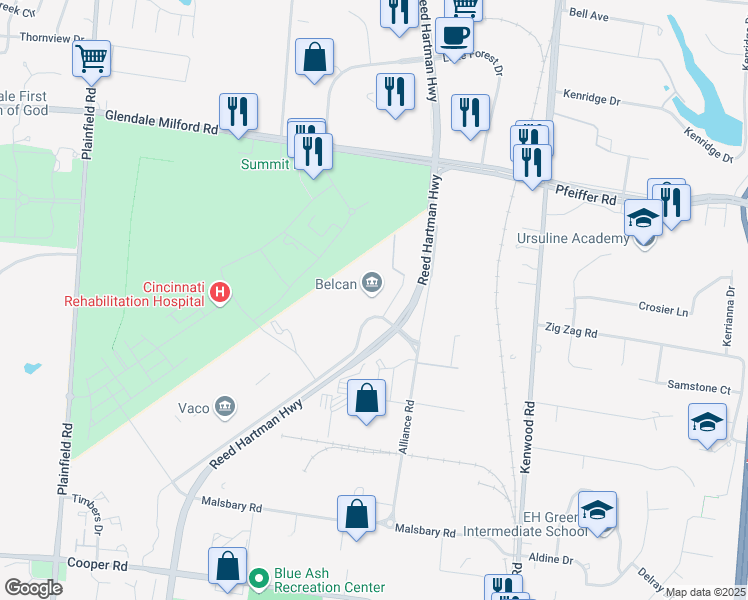 map of restaurants, bars, coffee shops, grocery stores, and more near 10151 Carver Road in Cincinnati