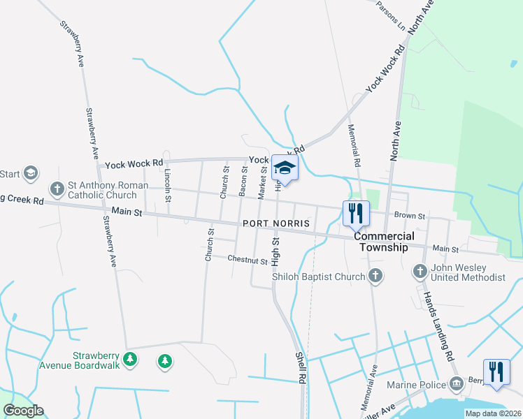 map of restaurants, bars, coffee shops, grocery stores, and more near 1698 Main Street in Commercial Township