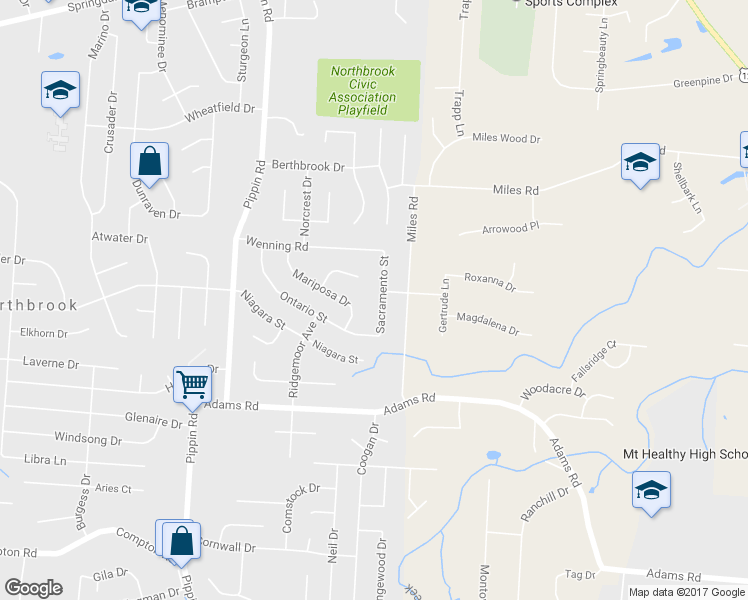 map of restaurants, bars, coffee shops, grocery stores, and more near 9647 Sacramento Street in Cincinnati
