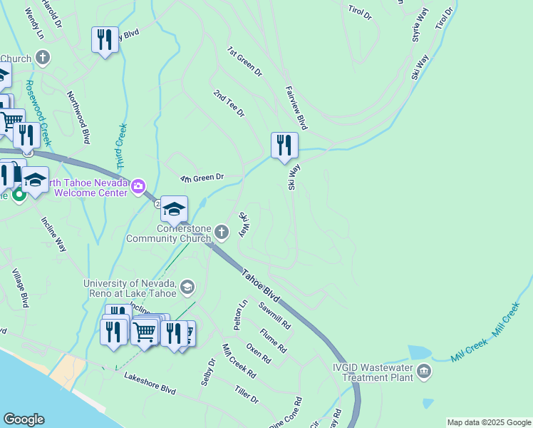 map of restaurants, bars, coffee shops, grocery stores, and more near 321 Ski Way in Incline Village