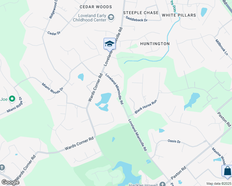 map of restaurants, bars, coffee shops, grocery stores, and more near 6644 Loveland-Miamiville Road in Loveland