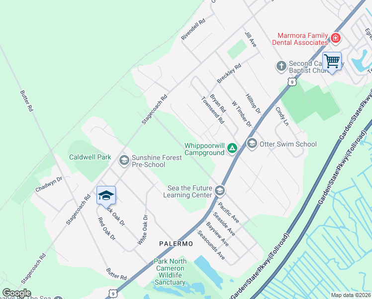 map of restaurants, bars, coffee shops, grocery stores, and more near 201 West Ocean Avenue in Marmora